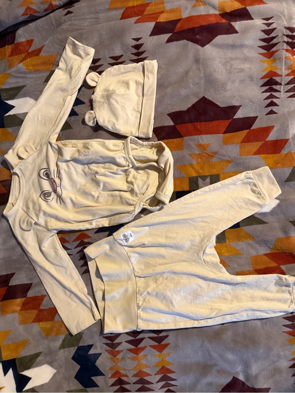 Disney Cream Baby Leggings Set with Bear Face Bodysuit & Hat
